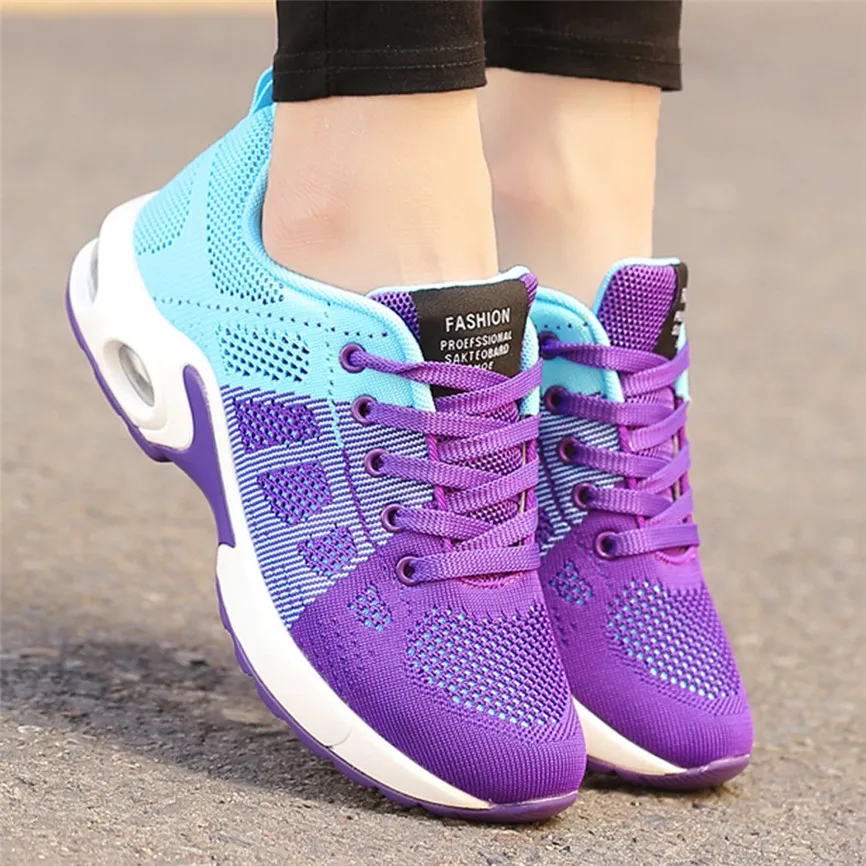 Женская спортивная обувь из сетчатого материала; кроссовки на шнуровке для бега; дышащая прогулочная обувь; светильник; нескользящие спортивные туфли; 40 - Цвет: Purple