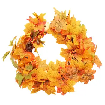 

Artificial Wreath Autumn Maple Leaf Wreath Pumpkin Wreath Door Hanging Wreath Halloween Thanksgiving Harvest Festival Decoration