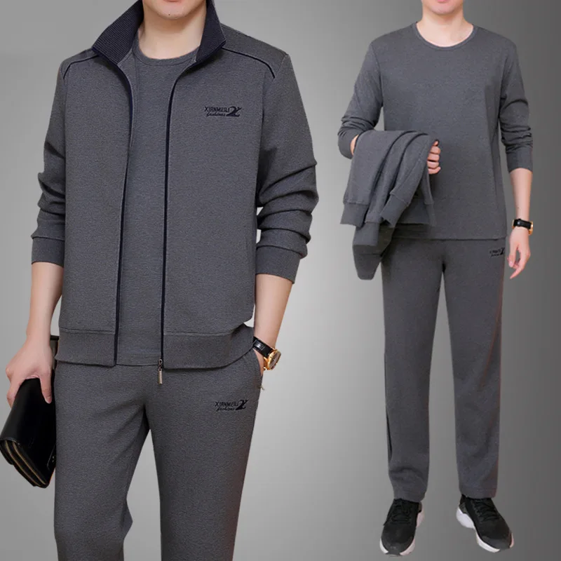 

2019 Autumn And Winter Middle-aged Sportswear Men Leisure Set Loose-Fit Running Sports Clothing Men's Three-piece Set Daddy Clot