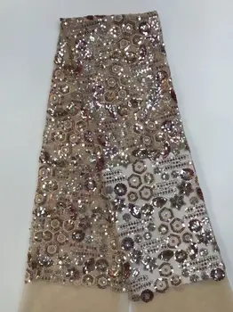 

Amazing party dress material French net lace fabric with sequins tulle mesh material for sewing PAN478(5yards/lot)
