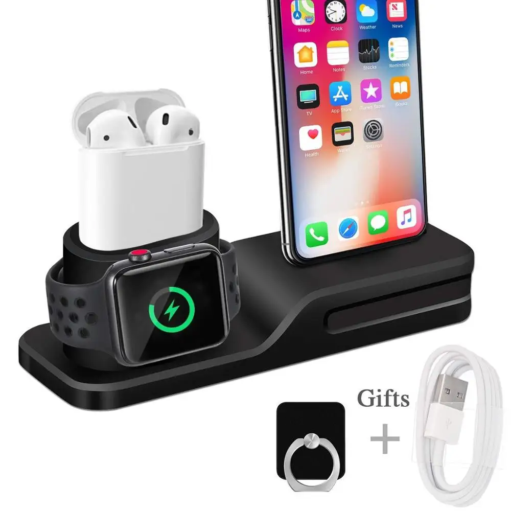 

Henzarne 3 in 1 Charging Dock Holder For Iphone X Iphone 8 8p Silicone charging stand Dock Station For Apple watch Airpods