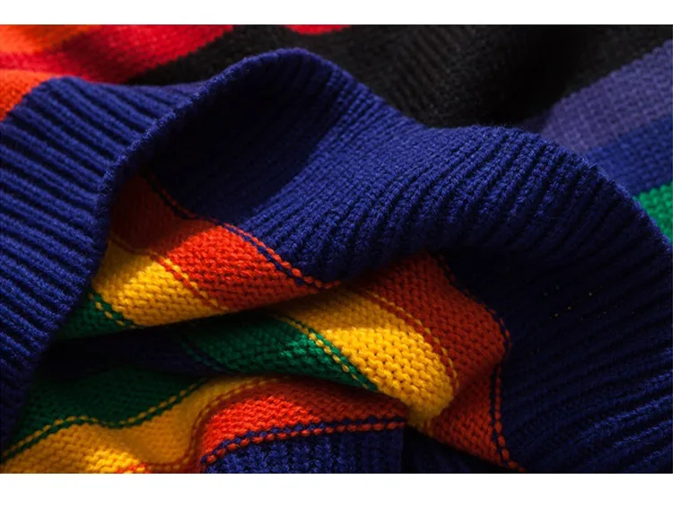 Свитер мужской Радужный полосатый хит цвет мужской s пуловер Свободный высокий уличный свитер модные вязаные мужские свитера парные уличные
