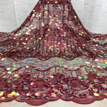

New Africa Tulle Lace Fabric High Quality Africa sequins Lace With Sequins Fabric Nigeria Mesh Fabric Used for party dresses