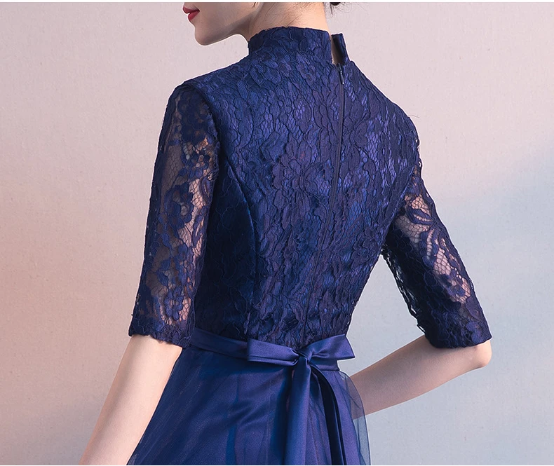 Темно-синие вечерние платья для женщин, кружевное платье Cheongsam в китайском стиле, свадебное платье Qipao, элегантные длинные платья, роскошное платье Vestido XS-XXL