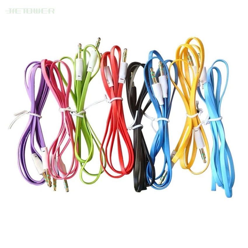 1M Flat Noodle 3 5mm Jack Male to Male Stereo Aux Audio Cable For Car Smart Phone PC MP3 MP4 Headphone Speaker Wire Cord 500pcs