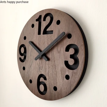 

14 Inches Japanese Wooden Wall Clock Living Room Silent Clock Round Wall Decoration Quartz Clock Home & Garden