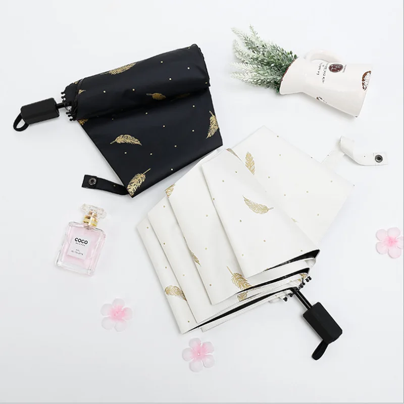 

Three Fold Feather Vinyl Parasol Sun-resistant UV-Protection Parasol Dual Purpose Folding Umbrella Wholesale Customizable