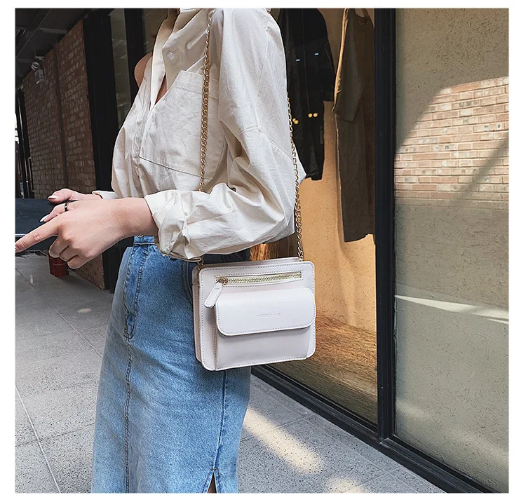 

New 2019 outer pocket multi - layer small square bag zipper chain single shoulder slant across women's bag