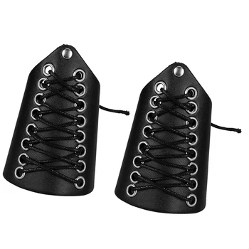

Black Punk Leather Lace Up Gauntlet Wristband Bracer Arm Armor Cuff 2pcs