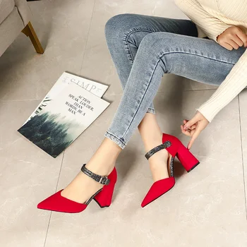 

2020new summer Women shoes pointed high heels nightclub sexy shallow mouth women sandals thick bottom high heel suede lady shoes