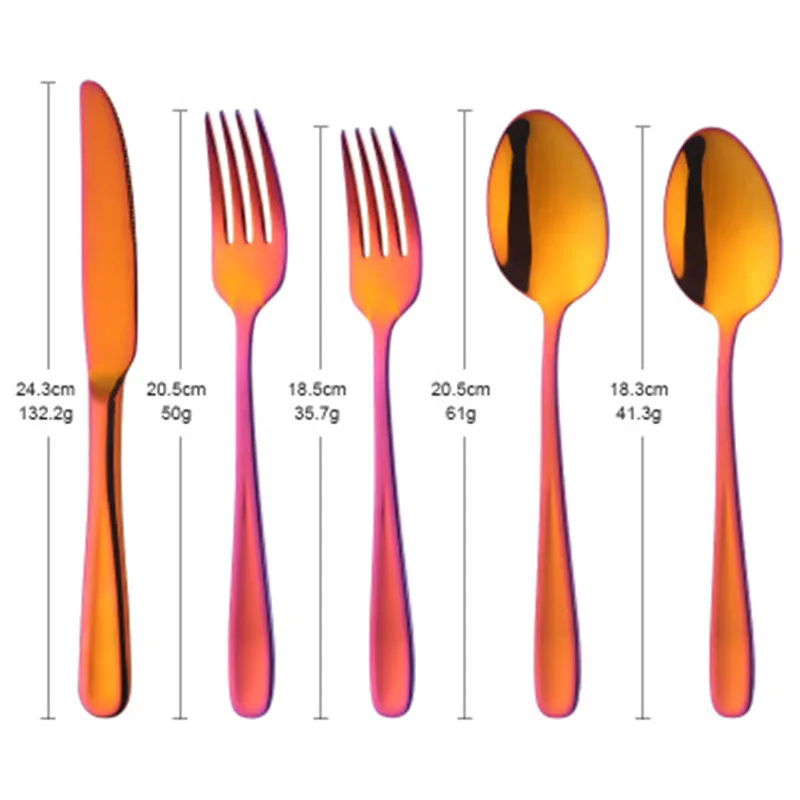 5 шт. высококачественные роскошные красные золотые модные оранжевые и красные Серебристые столовые приборы из нержавеющей стали столовые приборы кухонная Ложка Вилка Нож чайная ложка