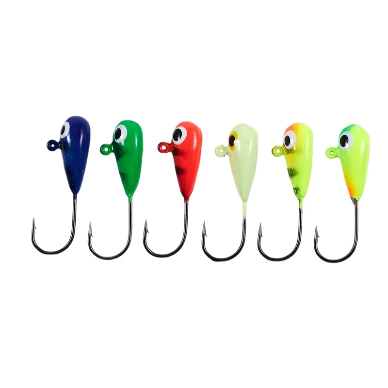 

6PCS/Lot Winter Ice Fishing Hook Lure Quality Mini Metal Bait Fish 2.5Cm 2.3G Lead Head Hook Bait Jigging Fishing Tackle