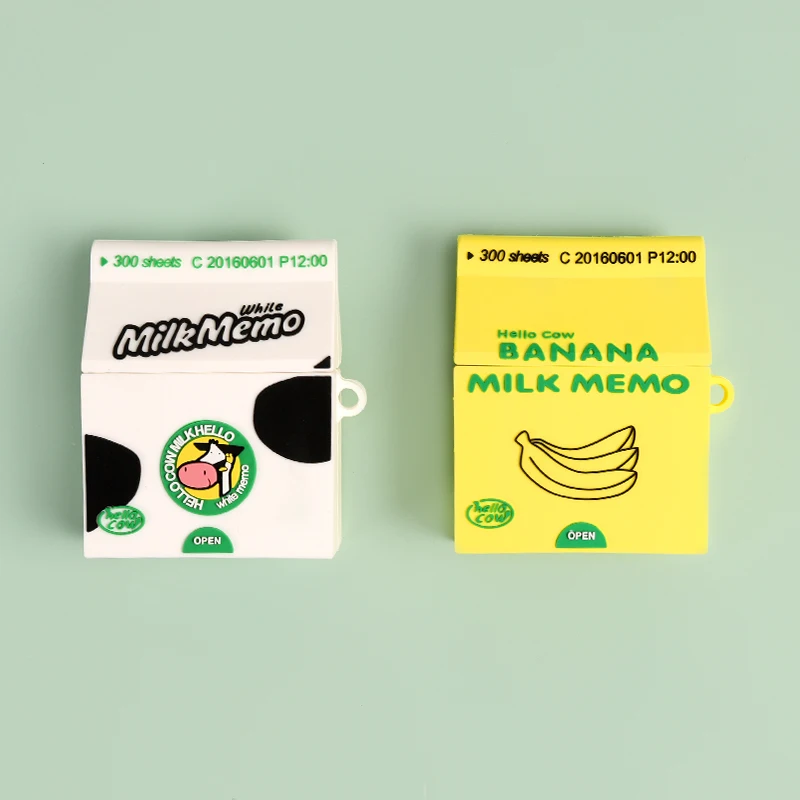 Мультяшное банановое молоко Memo чехол для наушников Мягкий силиконовый чехол для AirPods 1 2 Bluetooth гарнитура зарядная коробка милые чехлы с крюком