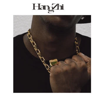 

HANGZHI 2020 New Hip Hop Punk Colorful Square Heavy Industry Titanium Steel Chain Advanced Customization Necklace For Men Women