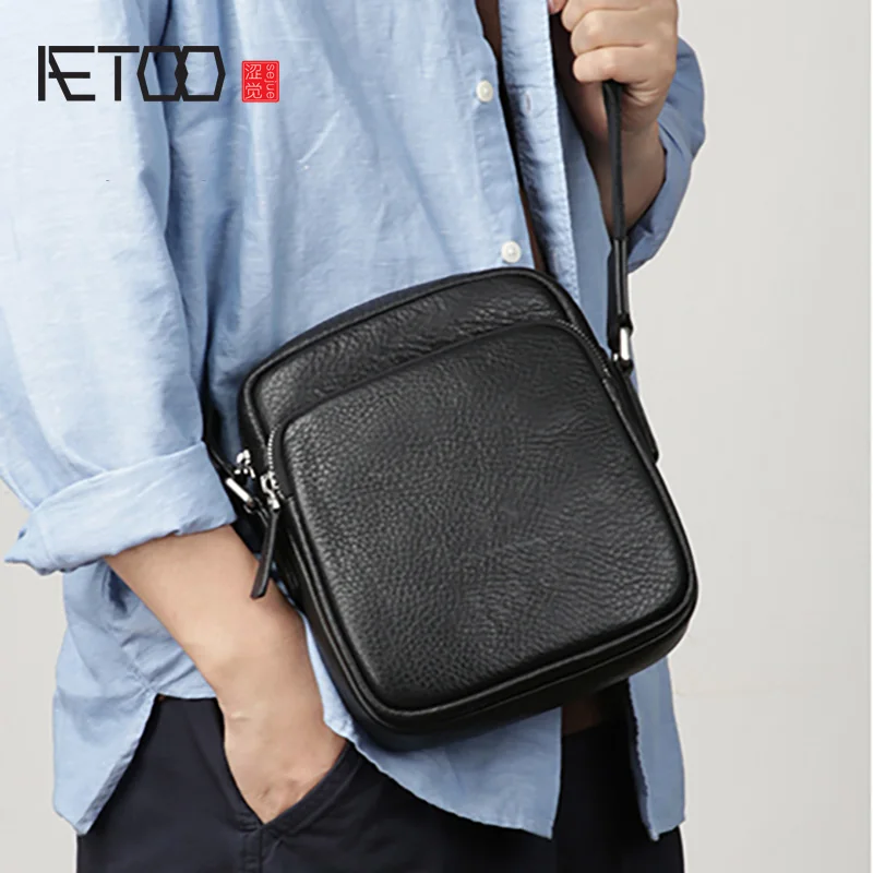 

AETOO Men's head leather one-shoulder bag, vintage leather oblique cross bag, handmade fashion casual men's bag