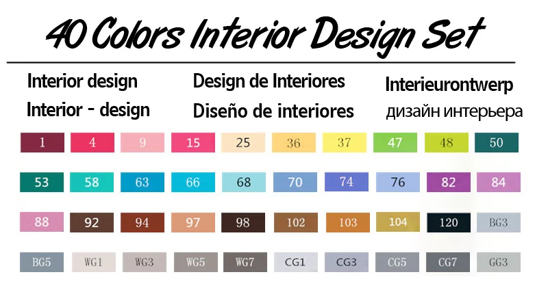 40 Interior Set TOUCHTEN 30/40/60/80 Цвет набор маркеров для живописи с двумя головками художественный эскиз на спиртовой основе маркеры для анимация дизайн Манга ручка поставок - Цвет: 40 Interior Set