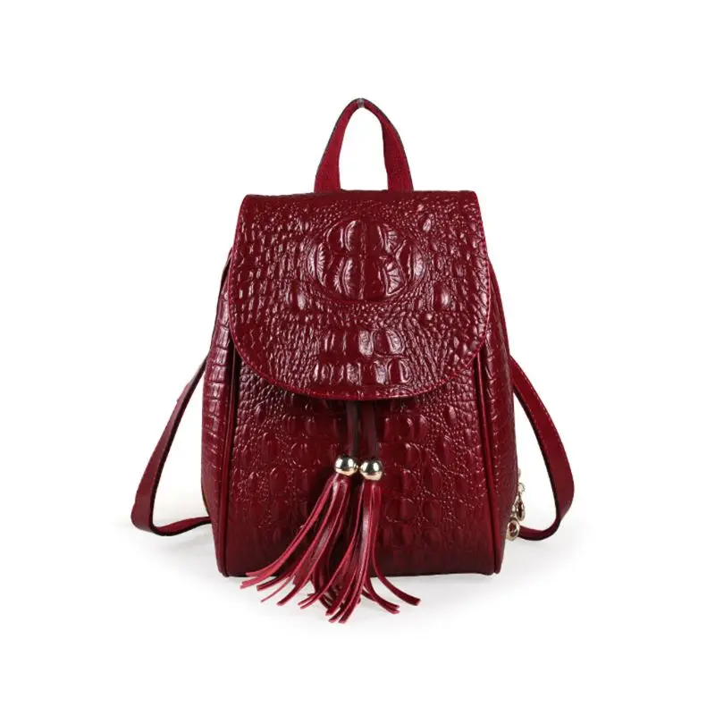 

Women Tassel Leather Backpack Anti-theft School Shoulder Bag Crocodile Pattern Travel Handbag Rucksack