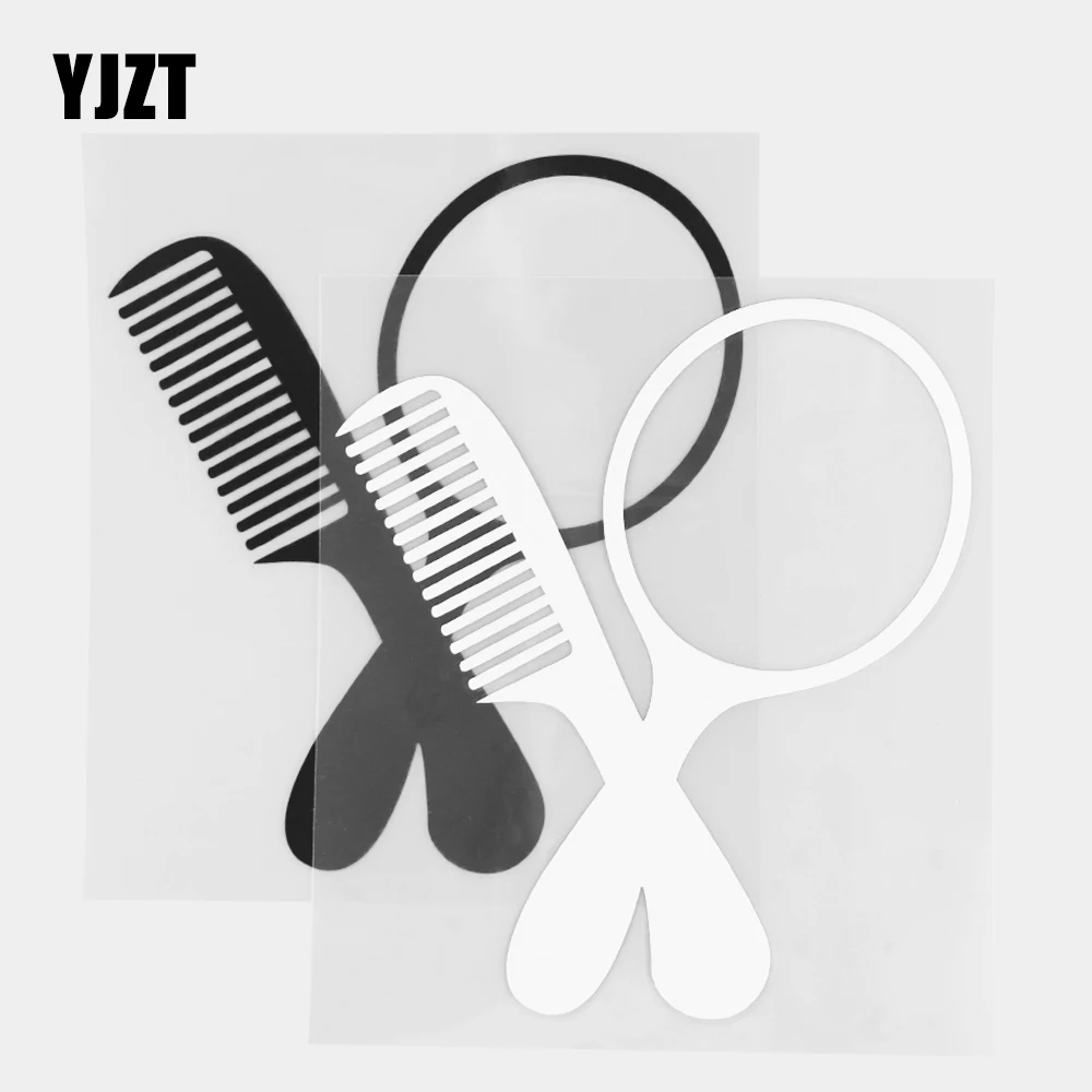 YJZT 13.4×15CM Comb And Mirror Pattern Vinyl Decal Fun Decorative Car Stickers Black/Silver 20D-0349 | Автомобили и мотоциклы