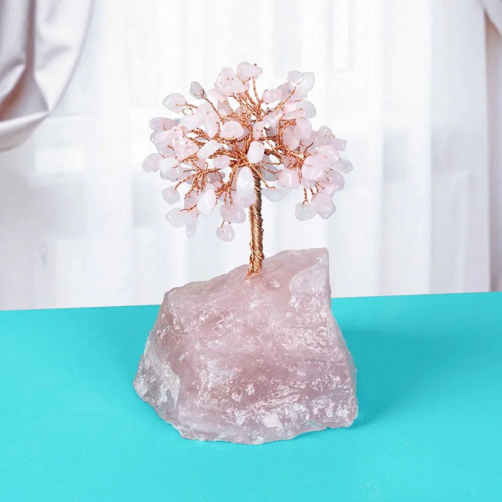 

Crystal Tree 380-450g Rose Quartz Stone Feng Shui for Wealth and Luck Home Office Irregular Lucky Money Tree Stones Ornaments