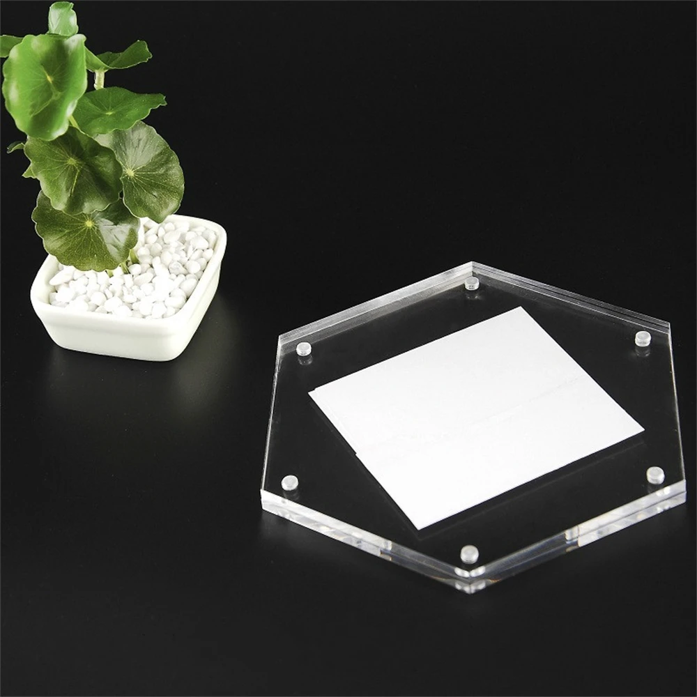 Magnetic Hexagon Acrylic Picture Photo Display Frame Clear Wall Poster Sign Stand