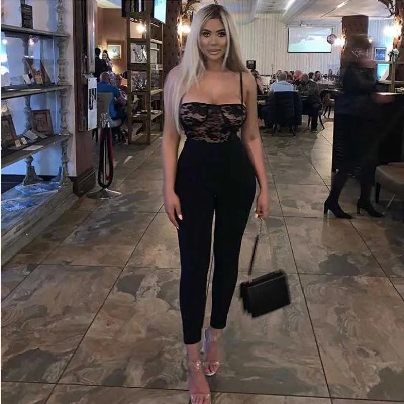 

wholesale 2019 new Rompers Black Stretch knitting Spaghetti Strap sexy celebrity Party bandage Jumpsuits (H3130)