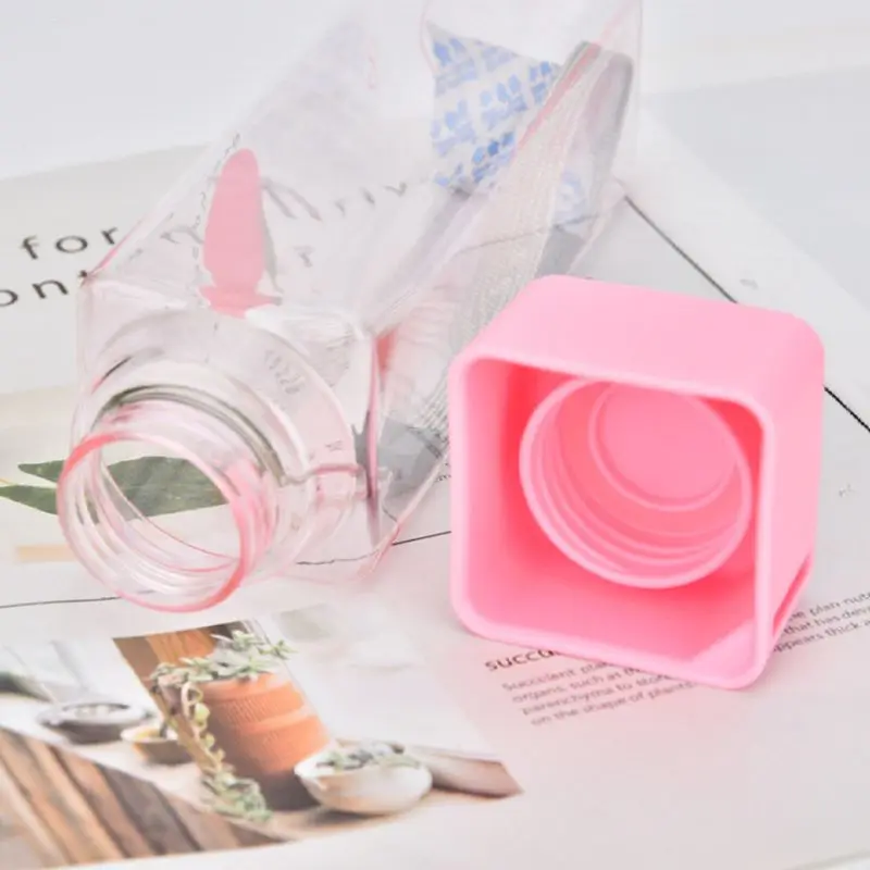 Pink Portable Water Bottle Milk Storage peach-print Sports Drinking Clear Cup For Home School Office