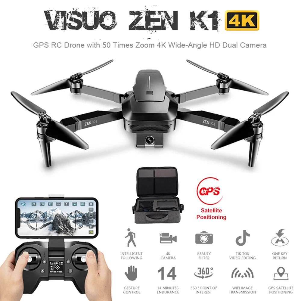 Visuo Zen K1 5g Wifi Fpv Gps 4k 720p Hd Двойная камера 90 градусов широкоугольный складной