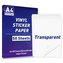 Papier adhésif A4 pour imprimante à jet d'encre, étiquette autocollante claire et mate, brillante et transparente, 297x210mm, 50 pièces
