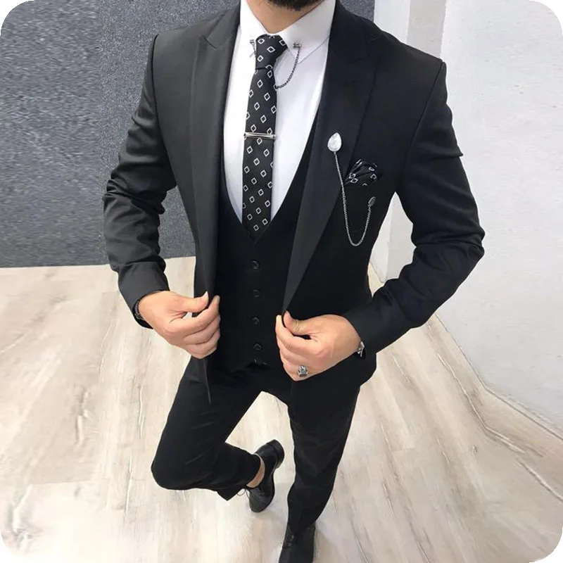 

Black Men Suits Men For Wedding Suit Man Peaked Lapel Bridegroom Custom Made Slim Fit Formal Groom Tuxedo Blazer Best Man Dress
