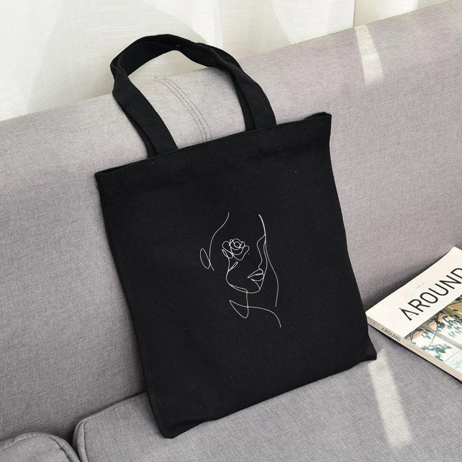 Tote-Bag Folding Travel Handbag Flower-Print Eco Reusable Casual Women Simple Face Literary
