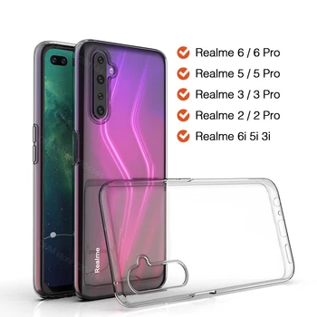 Перейти на Алиэкспресс и купить Чехол Realme 6 5 3 2 Pro, силиконовый прозрачный бампер, мягкий чехол для Realme 6i 5i 3i 5S X50m X50 XT X2 C1 C2 C3 Q, задняя крышка