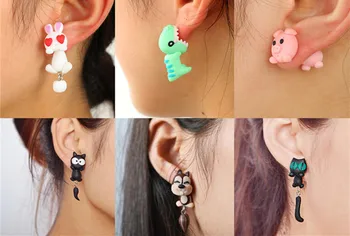 

Cute Cat Red Fox Lovely Panda Squirrel Tiger Stud Earrings For Women Jewelry 100% Handmade Polymer Clay Animal Earrings