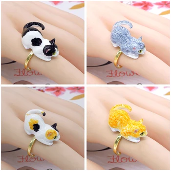 

Free shipping creative ring cute niche enamel cat ring adjustable animal gift pet peripheral jewelry