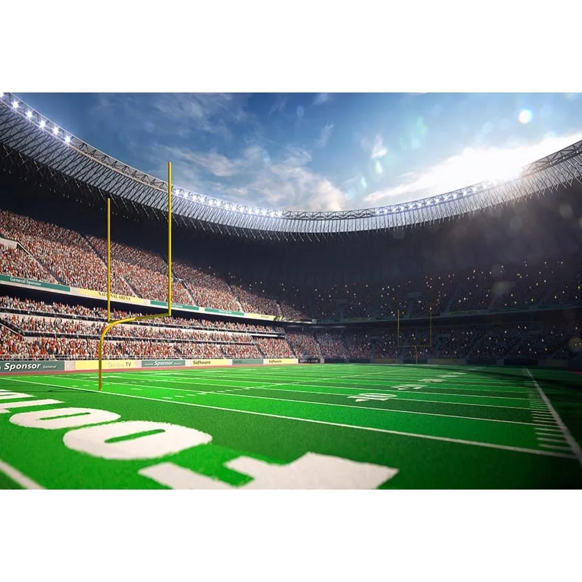 7 X5Ft Calcio Rugby Arena Stadium Day Render Blue Sky Clouds Spots Custom Photo Studio Sfondo Vinile 220Cm X 150Cm