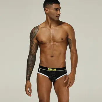 

Men Low Waist Sexy Briefs Convex Letter Elastic Briefs Mesh Breathable Panties Man Briefs