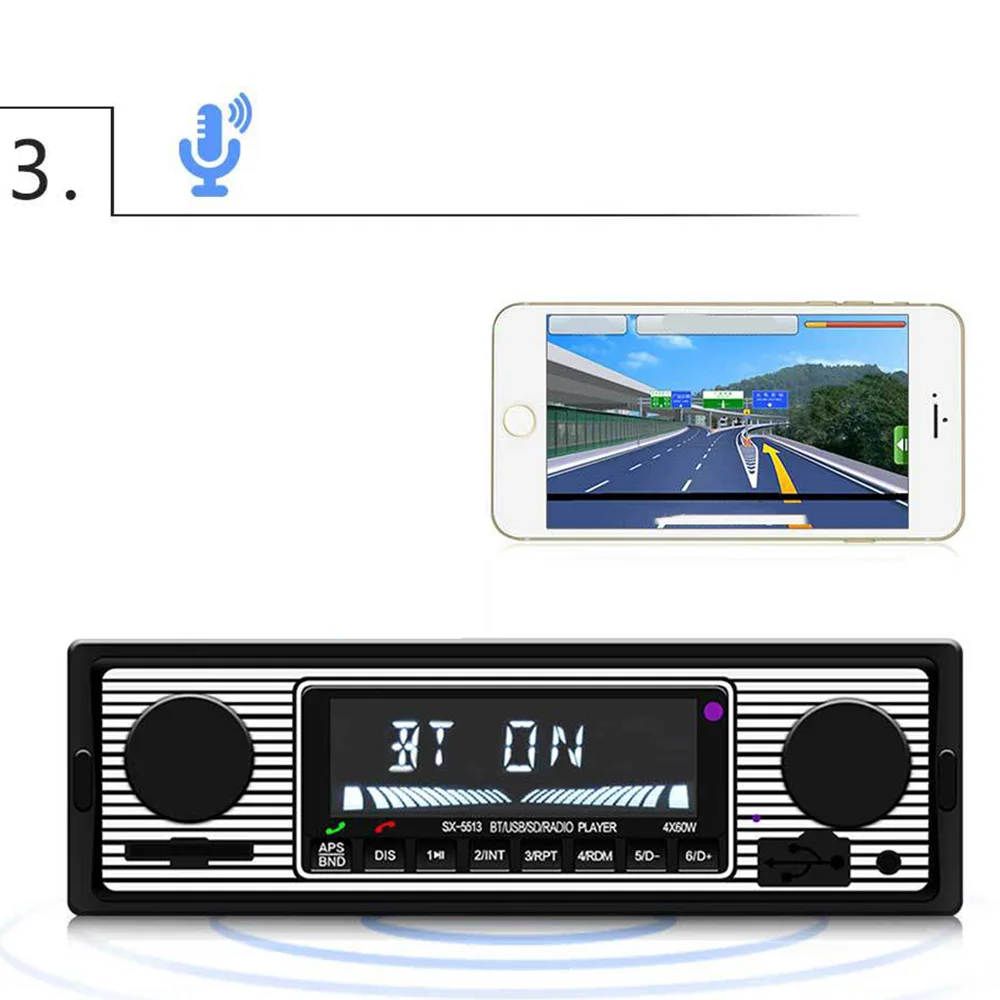 Car MP3 Player Stereo FM Retro Radio 12V Bluetooth Stereo MP3 USB AUX Power Cable Vehicles Radios Accessories