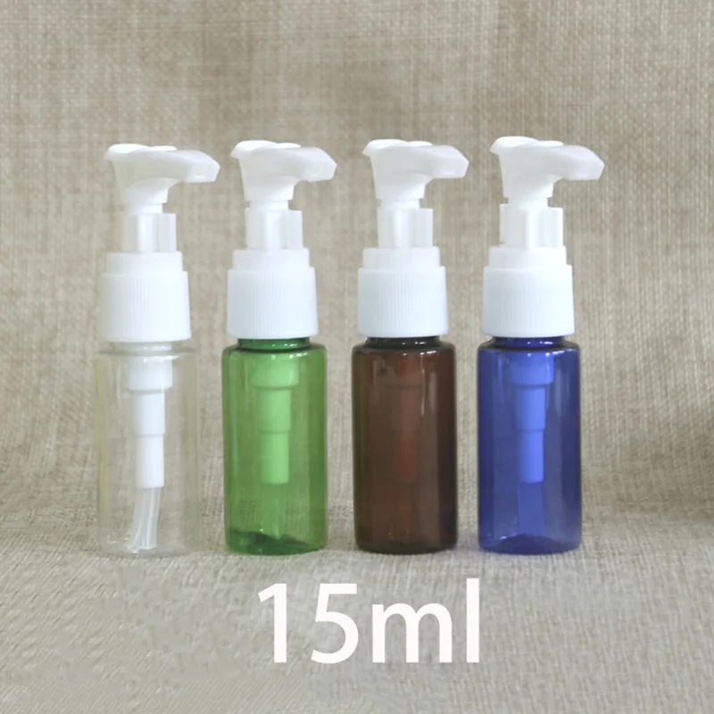 

Free Shipping Brown Blue Transparent Green 15ml Plastic Pump Bottle Makeup Lotion Cream Container Package Travel Hotel Use