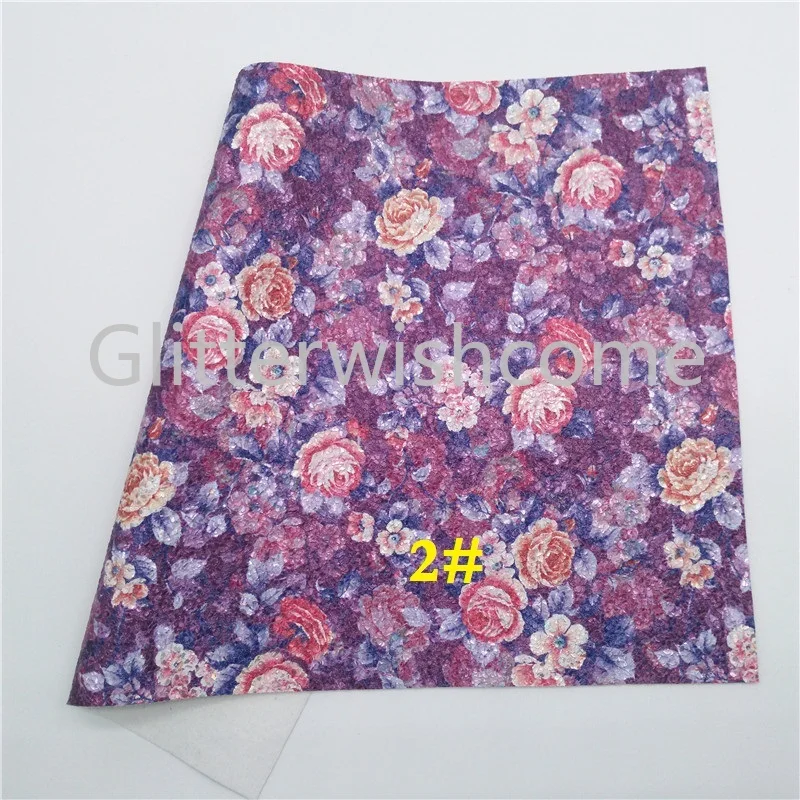 Glitterwishcome 21X29 см A4 Размер переливающиеся цветы напечатаны искусственная кожа ткань листы, синтетическая кожа листы для бантов, GM452A