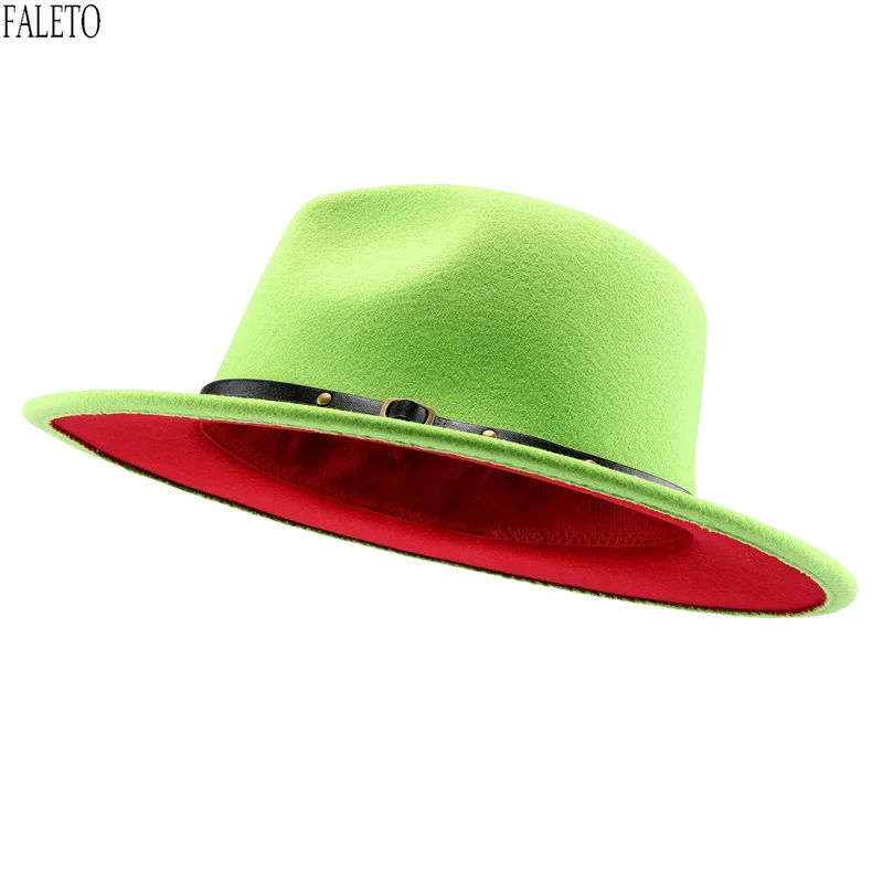 FALETO Two Tone Red Bottom Wide Brim Wool Felt Fedora Hat Panama Hat Casual  Jazz Hats for Men Women at  Men's Clothing store