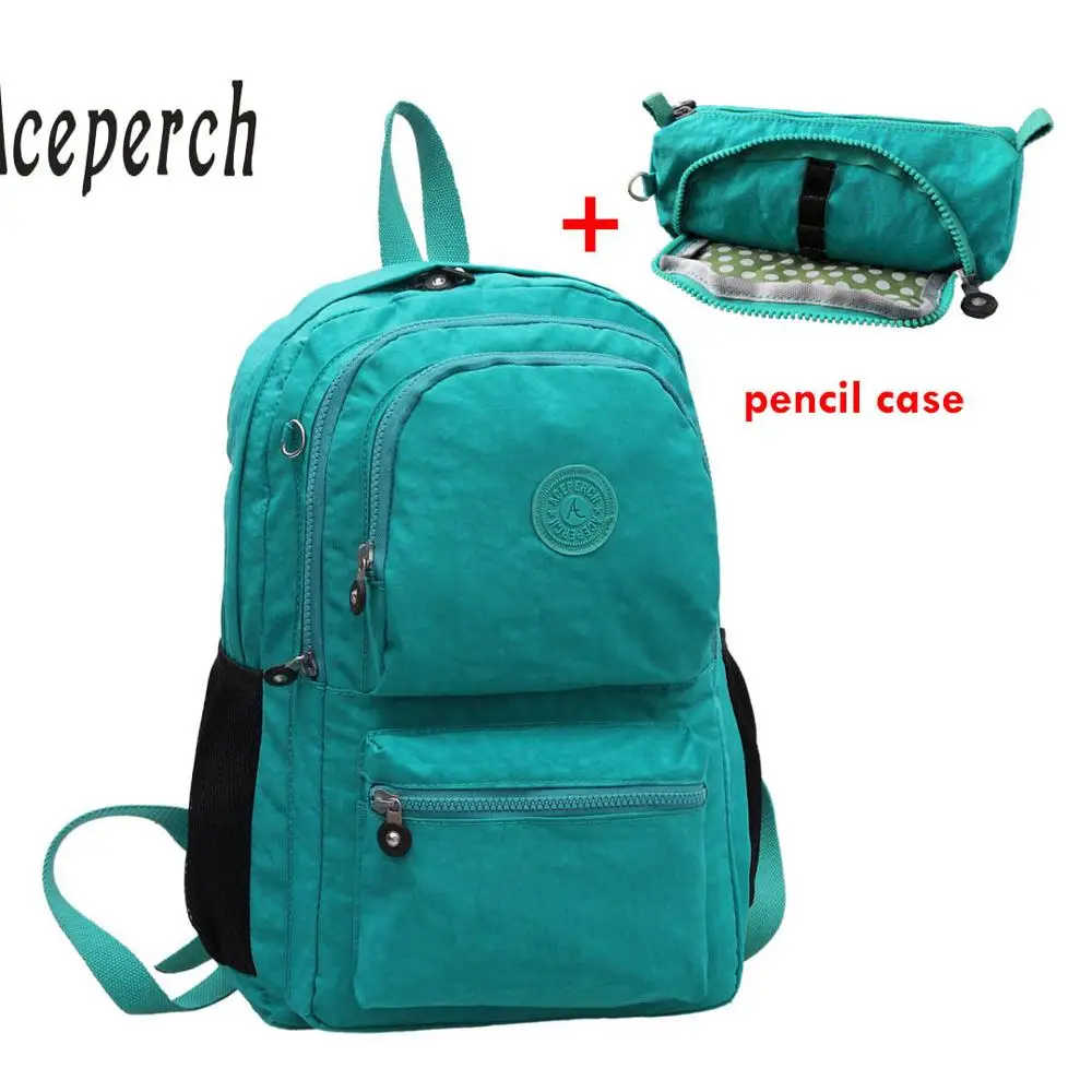2 pieces Lake Green ACEPERCH Повседневный школьный рюкзак для девочек-подростков, женские рюкзаки, нейлоновый рюкзак для ноутбука, женский рюкзак - Color: 2 pieces Lake Green