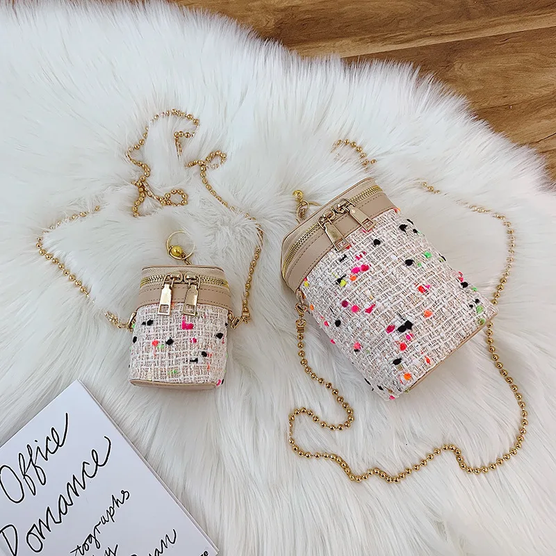 

Mini Small Bag Women's 2019 Summer New Style Versatile Woolen Cloth Single Back Shoulder Bag Fashion Chain Weaving Bucket Bag