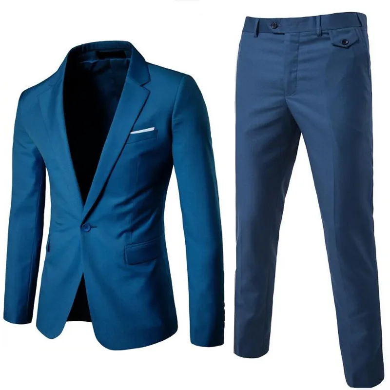 Куртка+ брюки+ жилет) роскошный мужской свадебный костюм мужские приталеные блейзеры, костюмы для мужские костюмы деловые официальные синие классические черные - Цвет: 2pcs hai blue