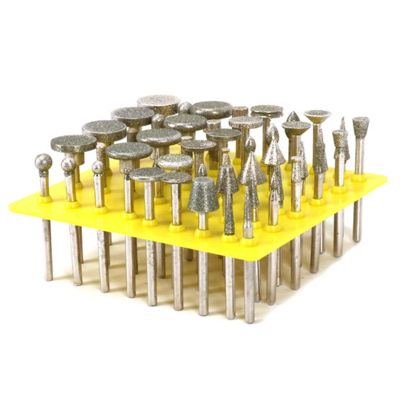 50pcs Diamond Coated Shank Spherical Head Mounted Point Grinding Bit Round Ball