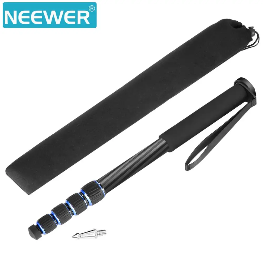 Black + Blue Neewer Carbon Fiber Monopod 5 Sections 19-64 inches//48-163 centimeters Adjustable Portable Stand with Carrying Bag for Canon Nikon Pentax Sony Olympus DSLR up to 22 pounds//10 kilograms