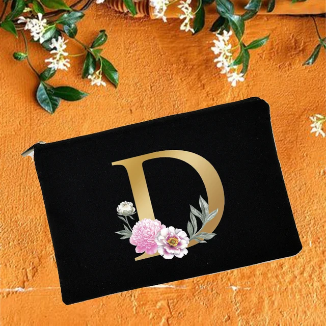 Bridesmaid Makeup Bags Floral Alphabet Print Cosmetic Case Bridal Party Make Up Pouch Necessaries Lady Tote Purse Wedding Gifts W05711-TBBK-D