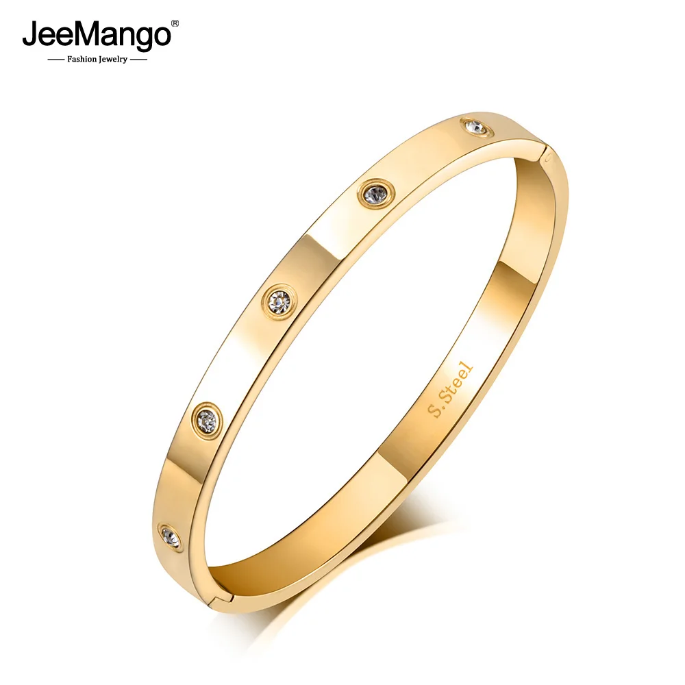 Женский Браслет-манжета JeeMango JB19062 из титановой нержавеющей стали 6 мм с фианитами
