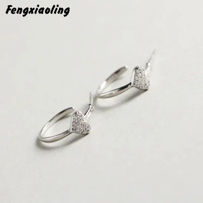 

Fengxiaoling Simple Refinement Heart Round Stud Earrings 100% Genuine 925 Sterling Silver Small Earings Fashion Jewelry