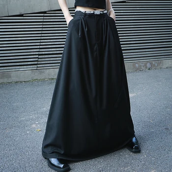 

VGH Ruched Irregular Hem Maxi Skirt Women Pocket Minimalist High Waist Female Skirts Large Size Casual Fashion New 2020 Summer