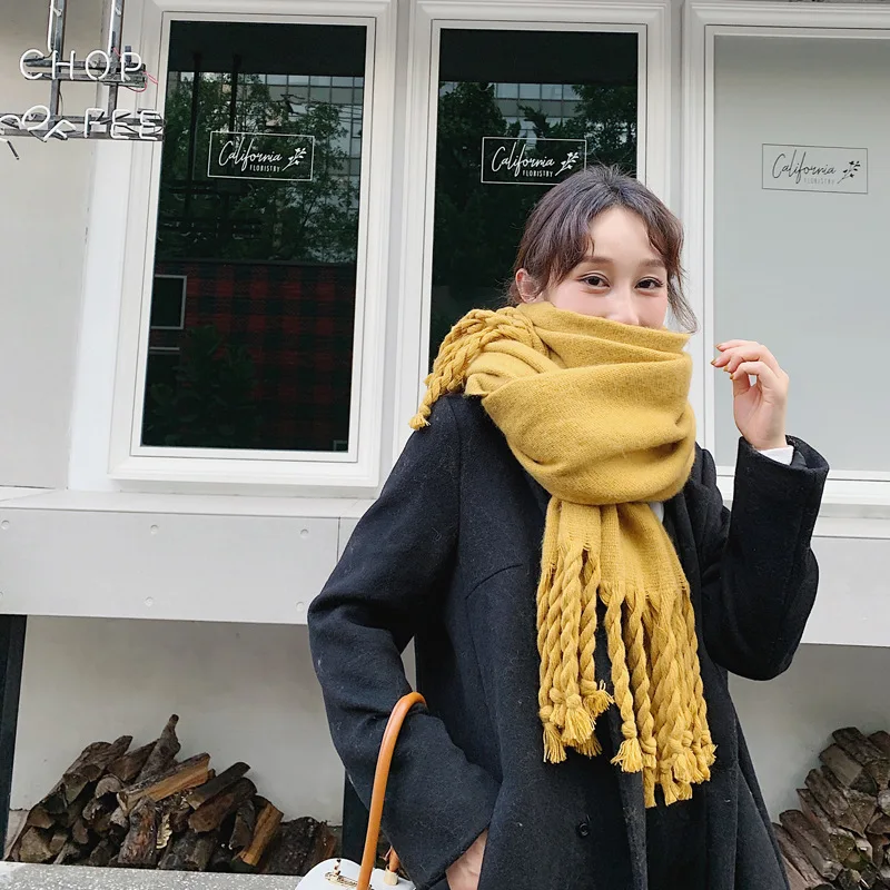 Sparsil женский зимний шарф из искусственного кашемира, Одноцветный осенний длинный шарф с кисточками, Женский мусульманский шарф