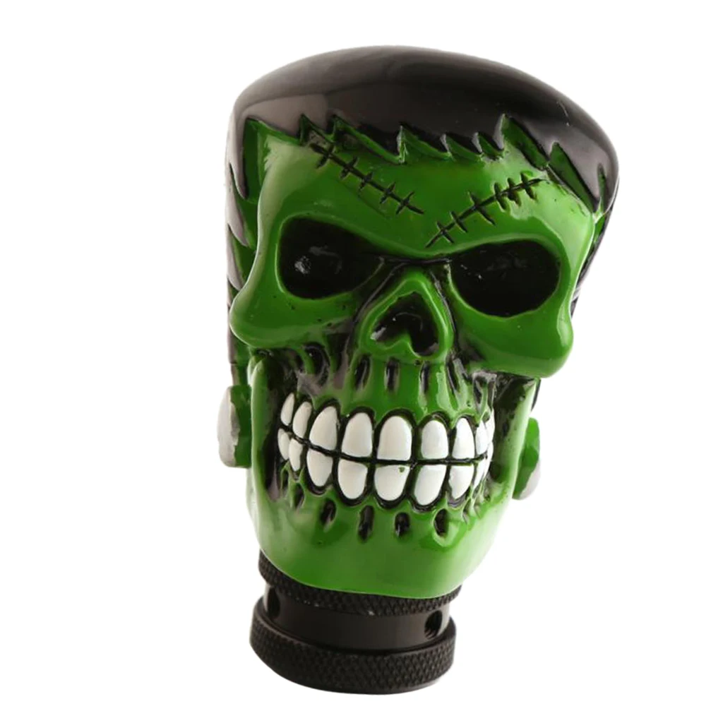 Universal Car Manual Gear Shifter Lever Stick Knob Skull Head Style Green